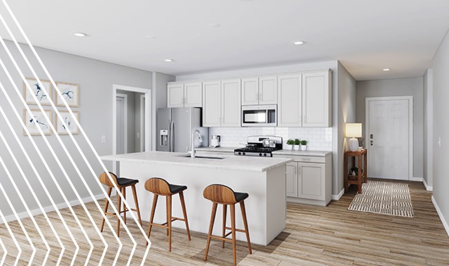 rendering of well lit kitchen