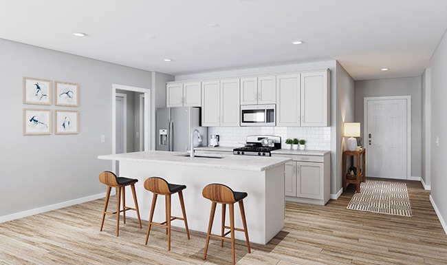 rendering of well lit kitchen